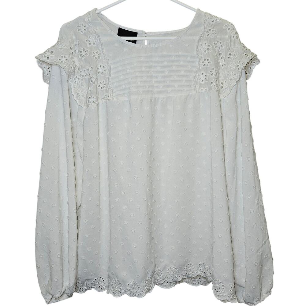LIV LOS ANGELES Blouse Womens 3X White Swiss Dot Eyelet Lace Boho Cottagecore